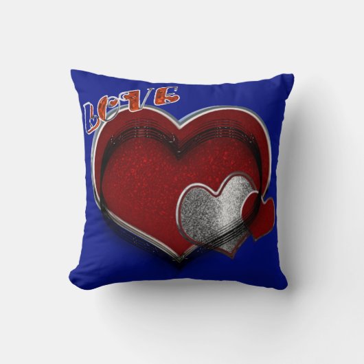 Heart Magic Square Polyester Royal Blue Pillow  クッション (正面)