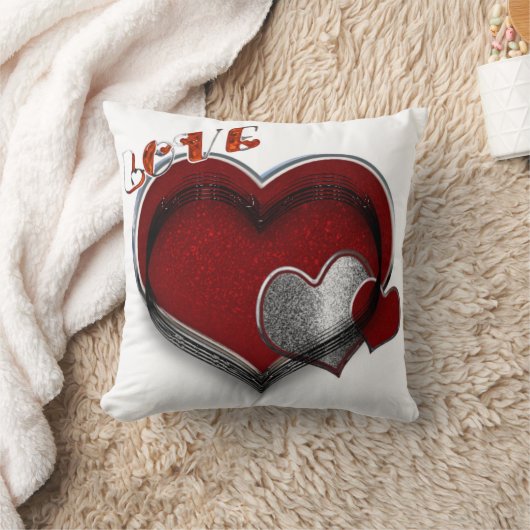 Heart Magic Square Polyester White Pillow クッション (ブランケット)
