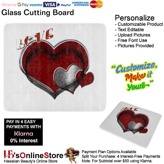 Heart Magic White Glass Cutting Board 15.2x 17.8cm カッティングボード
