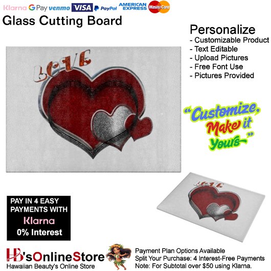 Heart Magic White Glass Cutting Board 38.1x27.9cm カッティングボード