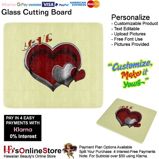 Heart Magic Yellow Glass Cutting Board 15.2x17.8cm カッティングボード