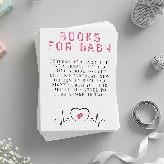 Heart Monitor Pink Baby Shower Book Request エンクロージャーカード