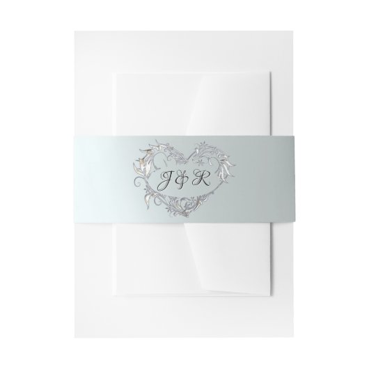 Heart Monogram on Silver 招待状ベリーバンド (正面例)