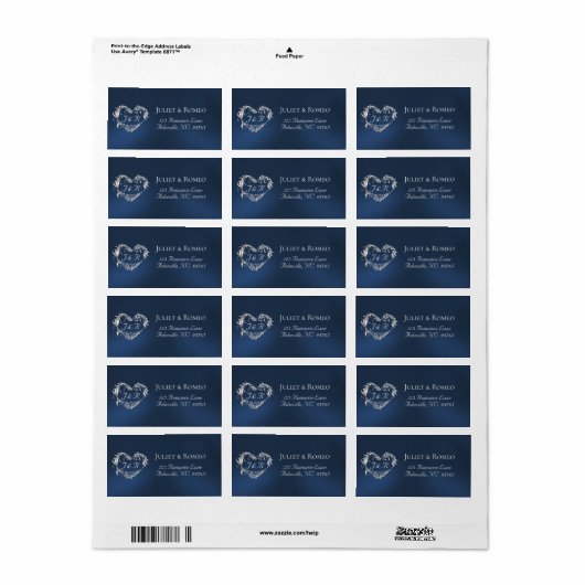 Heart Monogram Return Address - Blue ラベル (フルシート)