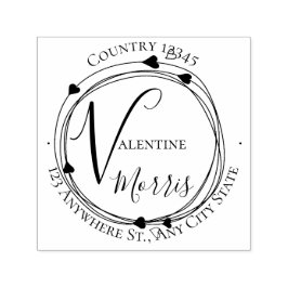 Heart Monogram Return Address Self-inking Stamp セルフインキングスタンプ