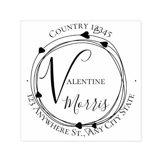 Heart Monogram Return Address Self-inking Stamp セルフインキングスタンプ (デザイン)