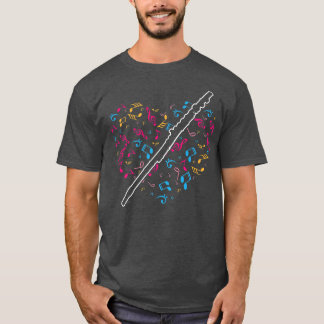 Heart Music Notes Flute  Tシャツ