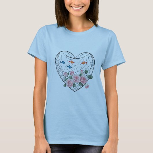Heart Net Roses and Fish Tee Tシャツ (正面)