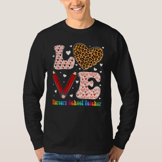 Heart Nursery School Teacher Leopard Plaid Valenti Tシャツ (正面)