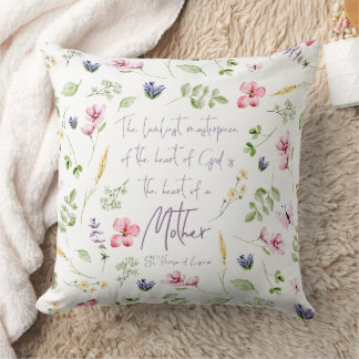 Heart of a Mother pillow with wildflowers クッション