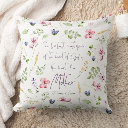 Heart of a Mother pillow with wildflowers クッション (ブランケット)