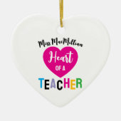 Heart of a Teacher Gift Pink Black Script セラミックオーナメント (正面)
