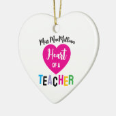 Heart of a Teacher Gift Pink Black Script セラミックオーナメント (左)
