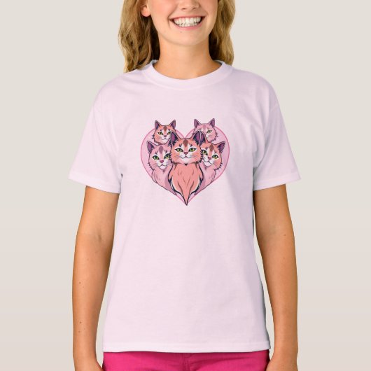 Heart of Cats – Cute Cat Family Love Design Tシャツ (正面)