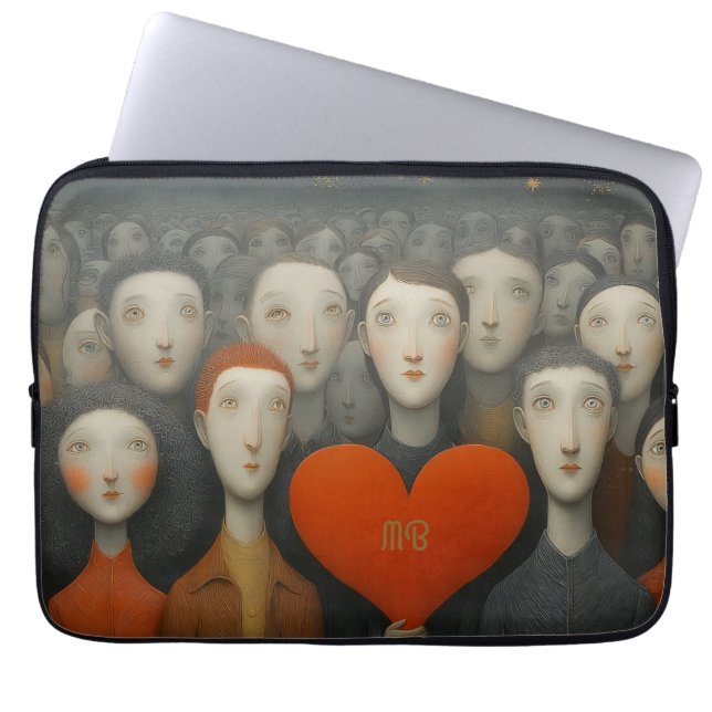 Heart of Crowd Whimsical Folk Art Illustration  ラップトップスリーブ (正面)
