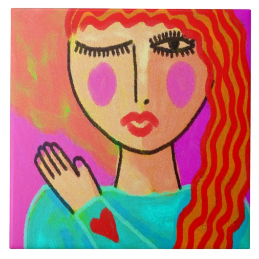 Heart on Her Sleeve Ceramic Tile タイル (正面)