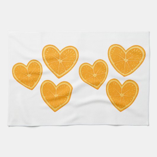Heart Orange Kitchen Towel – Cute Citrus Decor キッチンタオル (横)