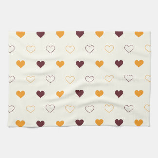 Heart Pattern with Orange & Brown Hearts キッチンタオル