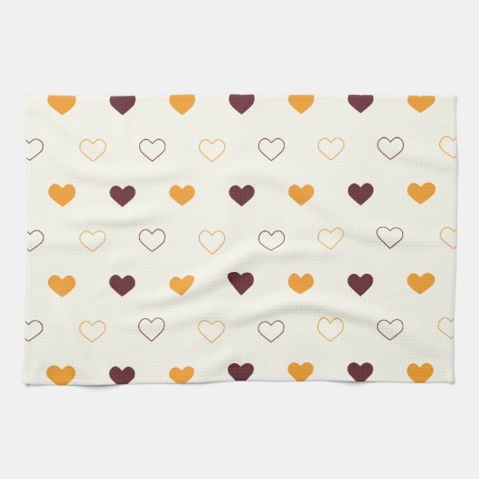 Heart Pattern with Orange & Brown Hearts キッチンタオル (横)