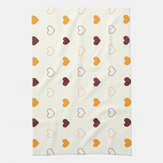 Heart Pattern with Orange & Brown Hearts キッチンタオル (縦)