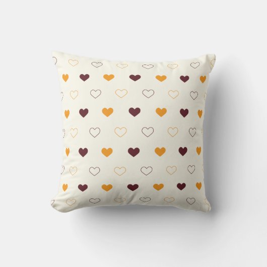 Heart Pattern with Orange & Brown Hearts クッション (正面)