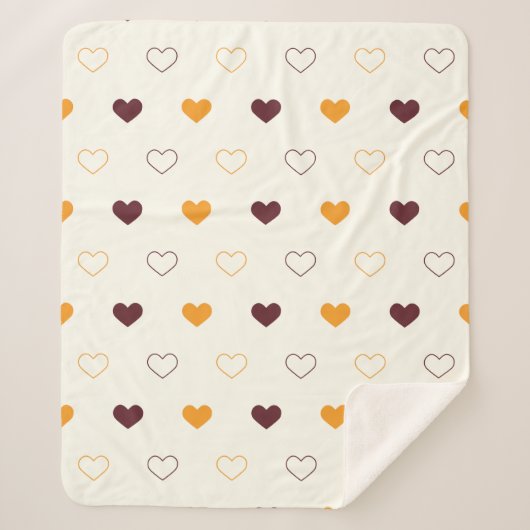 Heart Pattern with Orange & Brown Hearts シェルパブランケット (正面)