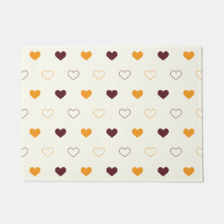 Heart Pattern with Orange & Brown Hearts ドアマット