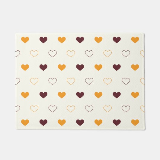 Heart Pattern with Orange & Brown Hearts ドアマット (正面)