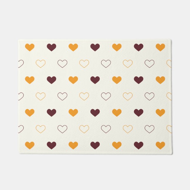 Heart Pattern with Orange & Brown Hearts ドアマット (正面)