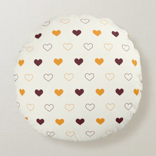 Heart Pattern with Orange & Brown Hearts ラウンドクッション (正面)