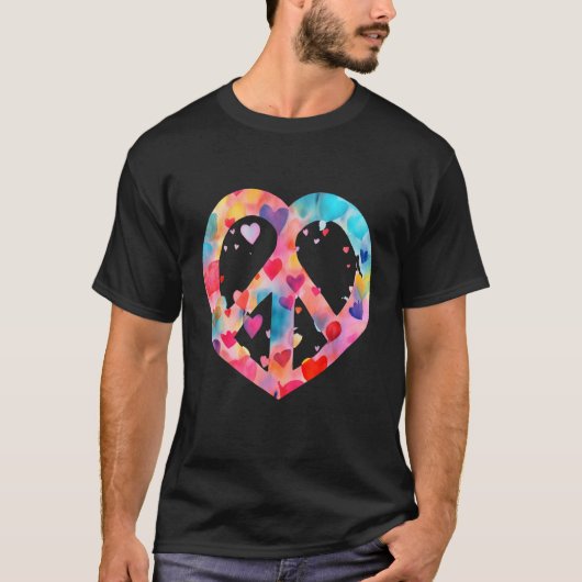 Heart Peace Sign World Love Flowers Hippie Groovy  Tシャツ (正面)