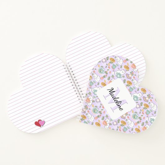 Heart Personalized Tea Cats Bookish Pastel Girly ノートブック (内部)