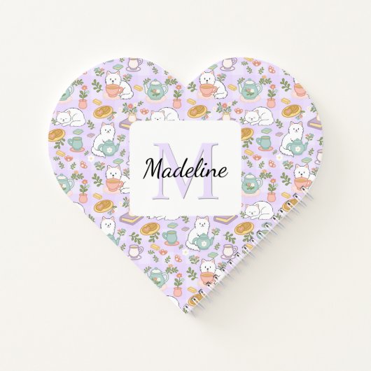 Heart Personalized Tea Cats Bookish Pastel Girly ノートブック (裏面)
