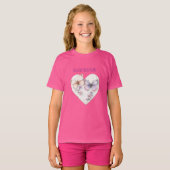 Heart Pink Purple Butterflies & Flowers Tシャツ (正面フル)
