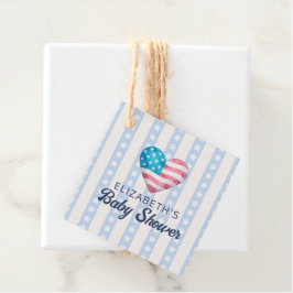 Heart & Pink Stars Stripes Boy Baby Shower フェイバータグ