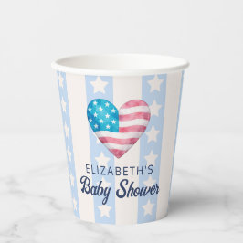 Heart & Pink Stars Stripes Boy Baby Shower 紙コップ