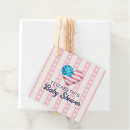 Heart & Pink Stars Stripes Girl Baby Shower フェイバータグ