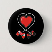 Heart Pixel Art Video-game Controller Valentines D 缶バッジ (正面)