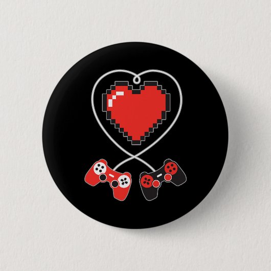 Heart Pixel Art Video-game Controller Valentines D 缶バッジ (正面)