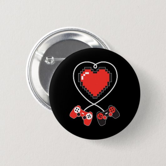 Heart Pixel Art Video-game Controller Valentines D 缶バッジ (正面&裏面)