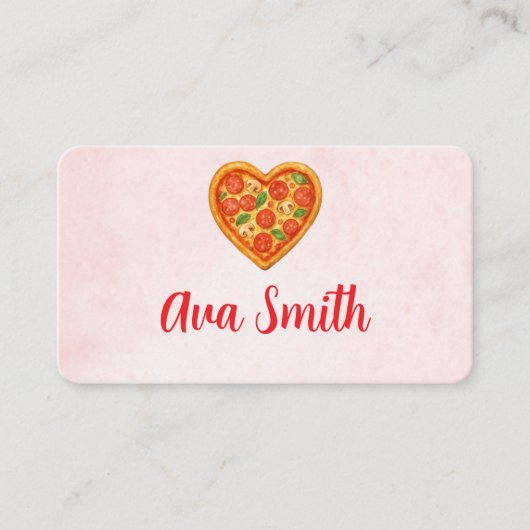 Heart Pizza Place Cards | Red Checkered Italian 名刺 (正面)