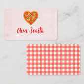 Heart Pizza Place Cards | Red Checkered Italian 名刺 (正面/裏面)