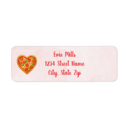Heart Pizza Return Address Sticker | Red Checkered ラベル