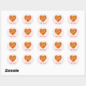 Heart Pizza Round Sticker | Red Checkered Wedding ラウンドシール (シート)