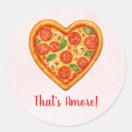 Heart Pizza Round Sticker | Red Checkered Wedding ラウンドシール