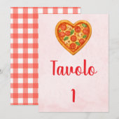 Heart Pizza Table Numbers | Red Checkered Italian 招待状 (正面/裏面)