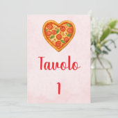 Heart Pizza Table Numbers | Red Checkered Italian 招待状 (スタンド正面)
