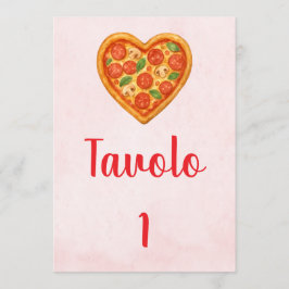 Heart Pizza Table Numbers | Red Checkered Italian 招待状