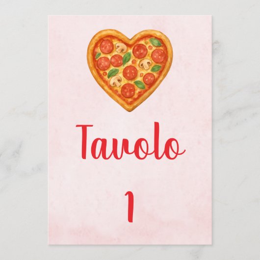 Heart Pizza Table Numbers | Red Checkered Italian 招待状 (正面)