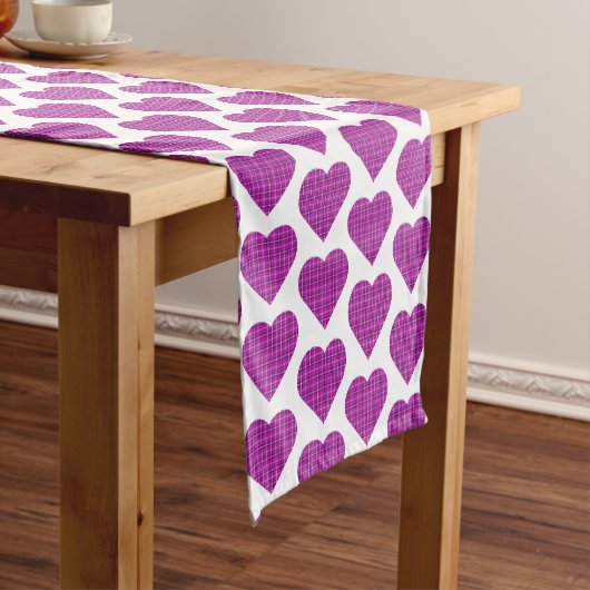 Heart Plaid Purple Pink Black Table Runner ショートテーブルランナー (インサイチュ)